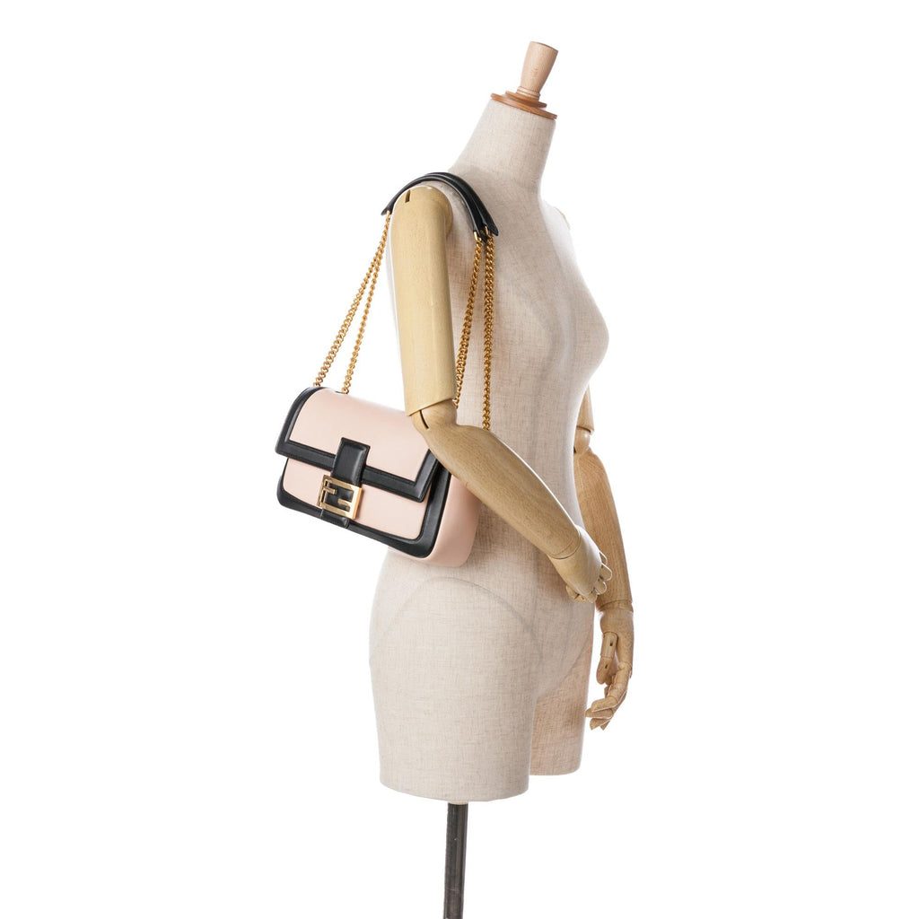 Fendi Bicolor Leather Chain Midi Baguette