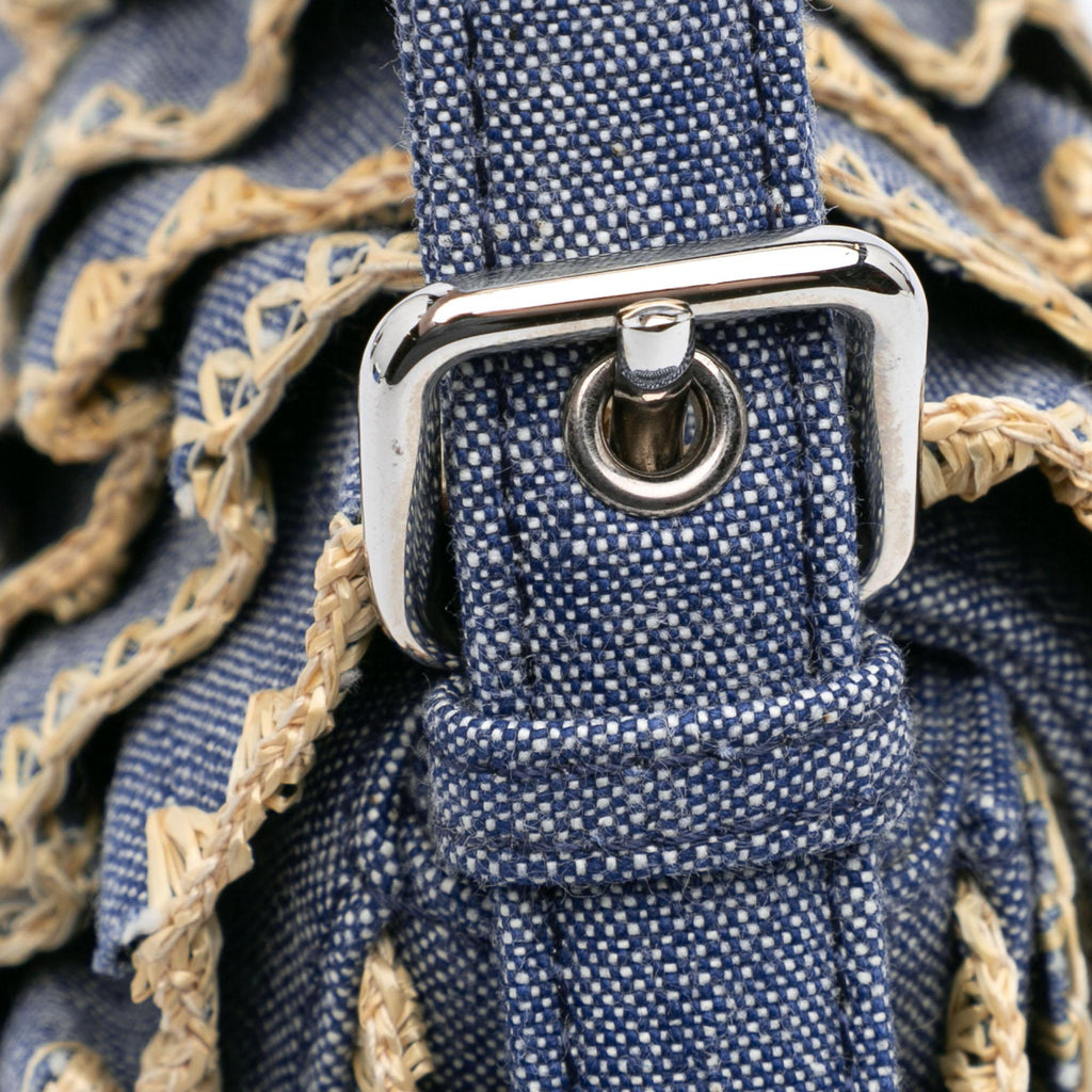Fendi Embroidered Denim Ruffled F is Fendi Kan I Baguette