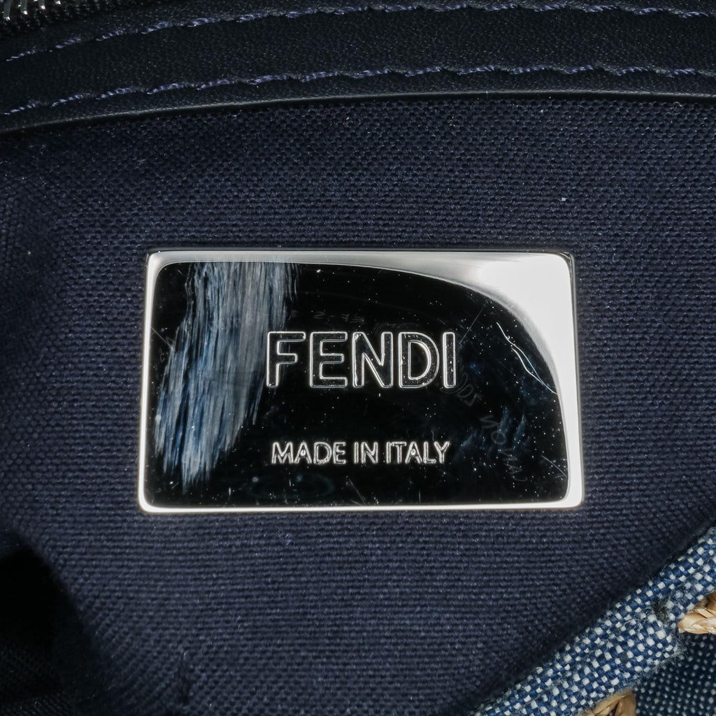 Fendi Embroidered Denim Ruffled F is Fendi Kan I Baguette