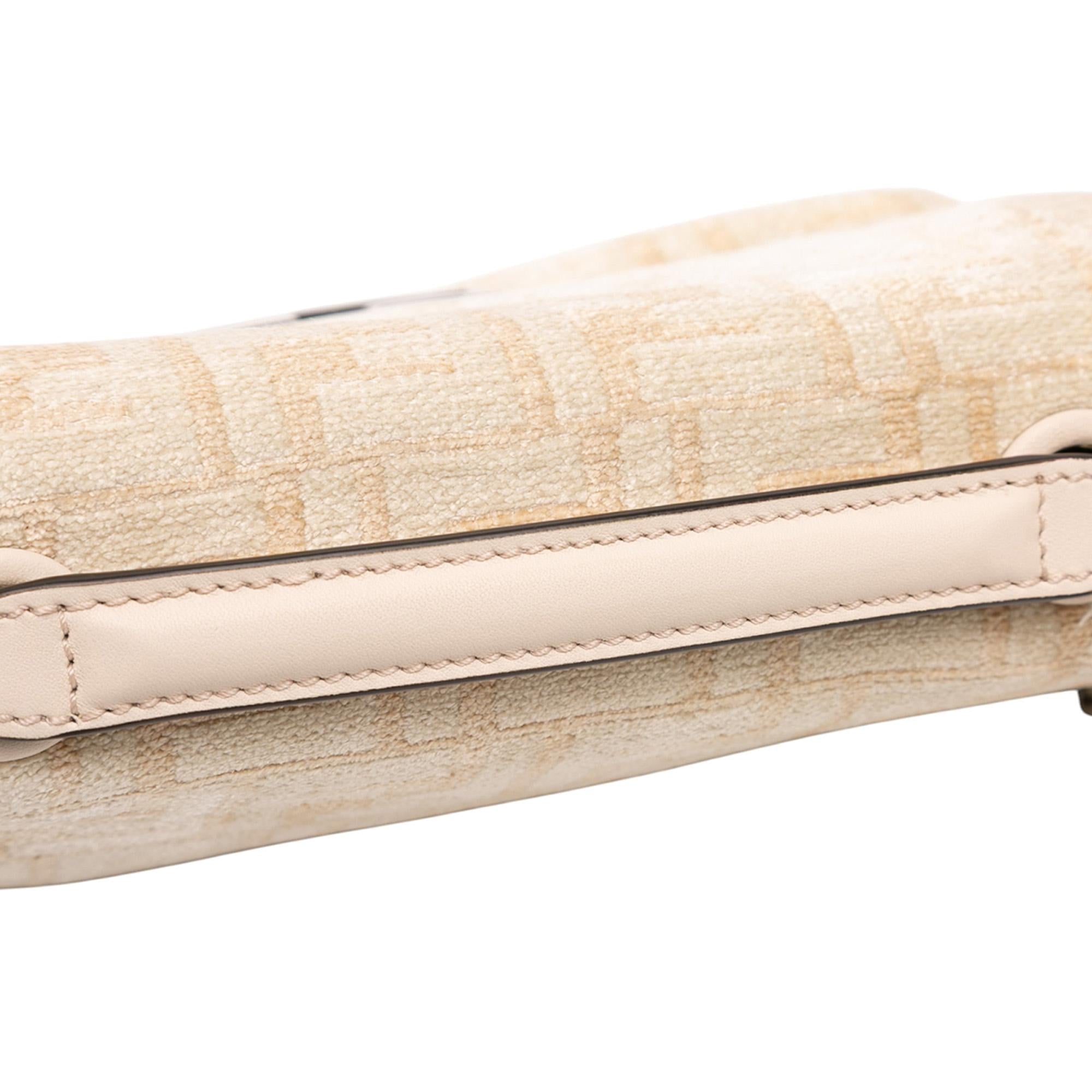 Fendi FF Chenille and Leather Chain Midi Baguette