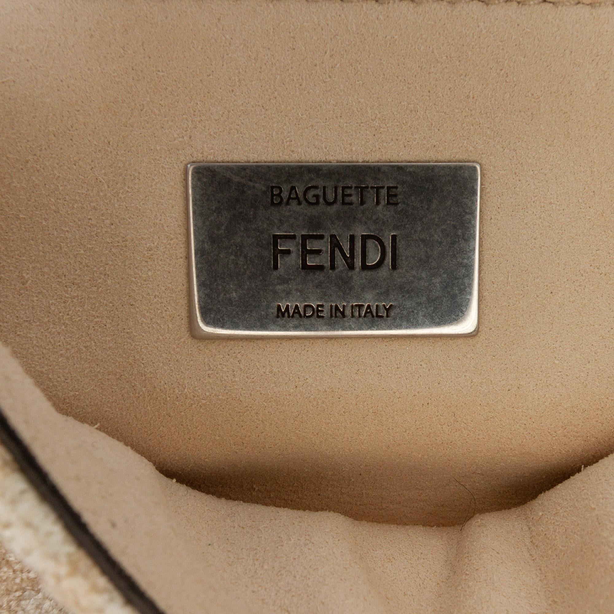Fendi FF Chenille and Leather Chain Midi Baguette