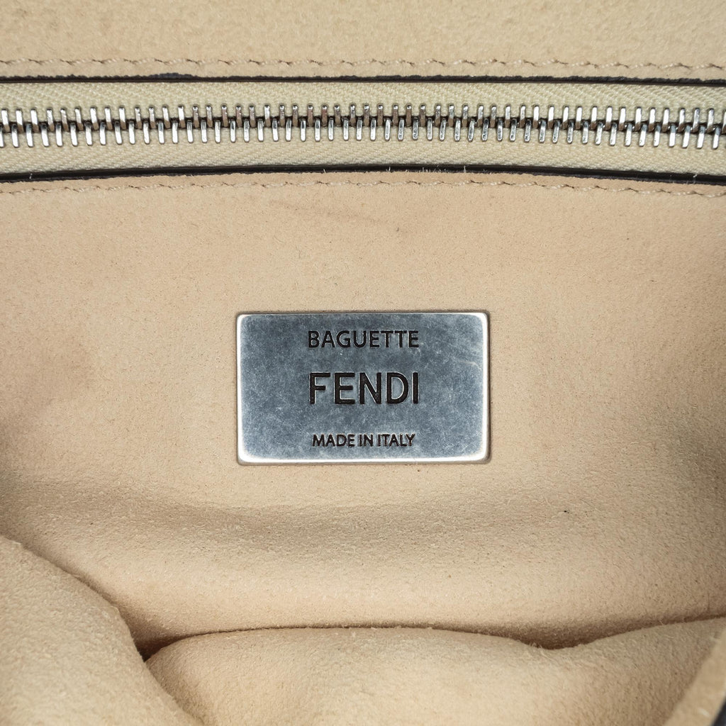 Fendi FF Chenille and Vitello Seta Chain Midi Baguette