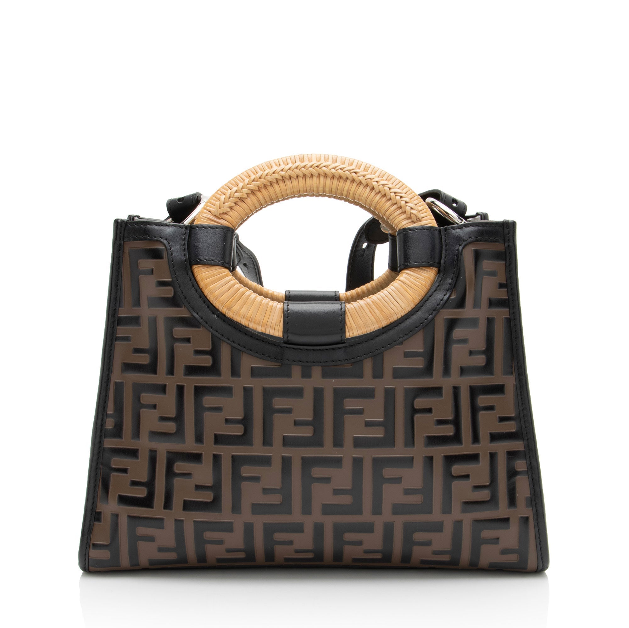 Fendi FF Embossed Vitello Wicker Century 1974 Runaway Small Shopper