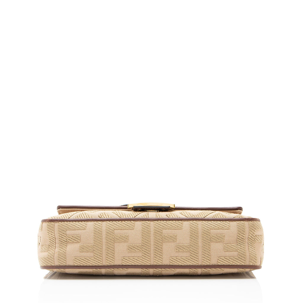 Fendi FF Embroidered Canvas Baguette Shoulder Bag