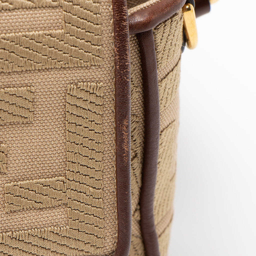 Fendi FF Embroidered Canvas Baguette Shoulder Bag