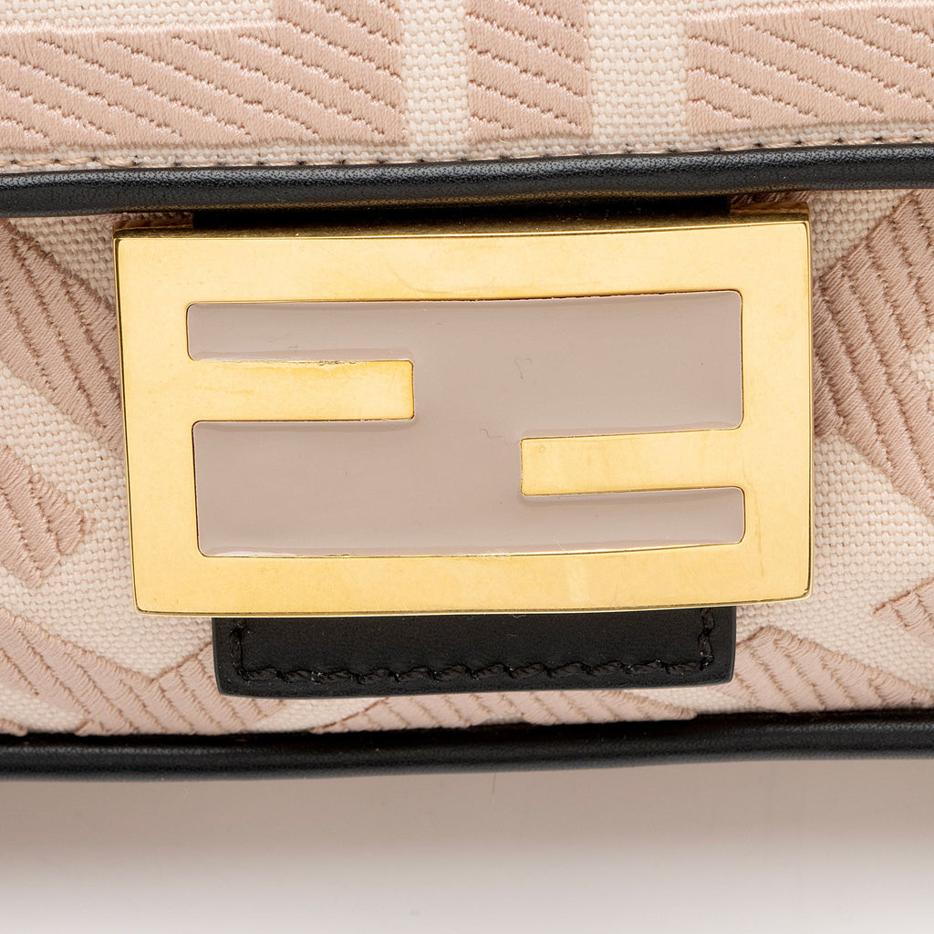Fendi FF Embroidered Canvas Baguette Shoulder Bag