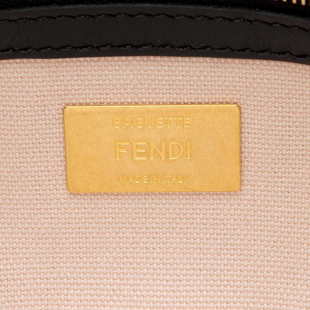 Fendi FF Embroidered Canvas Baguette Shoulder Bag