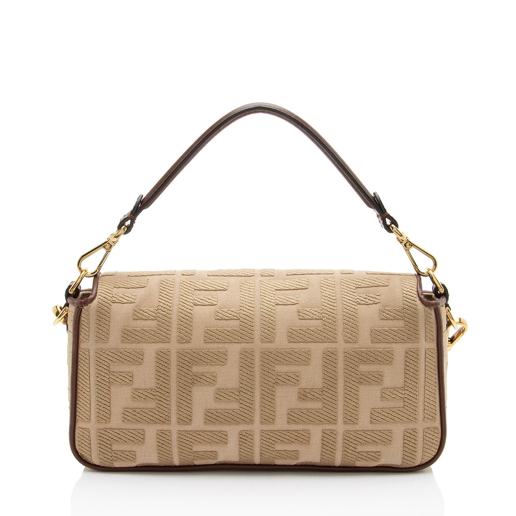 Fendi FF Embroidered Canvas Baguette Shoulder Bag