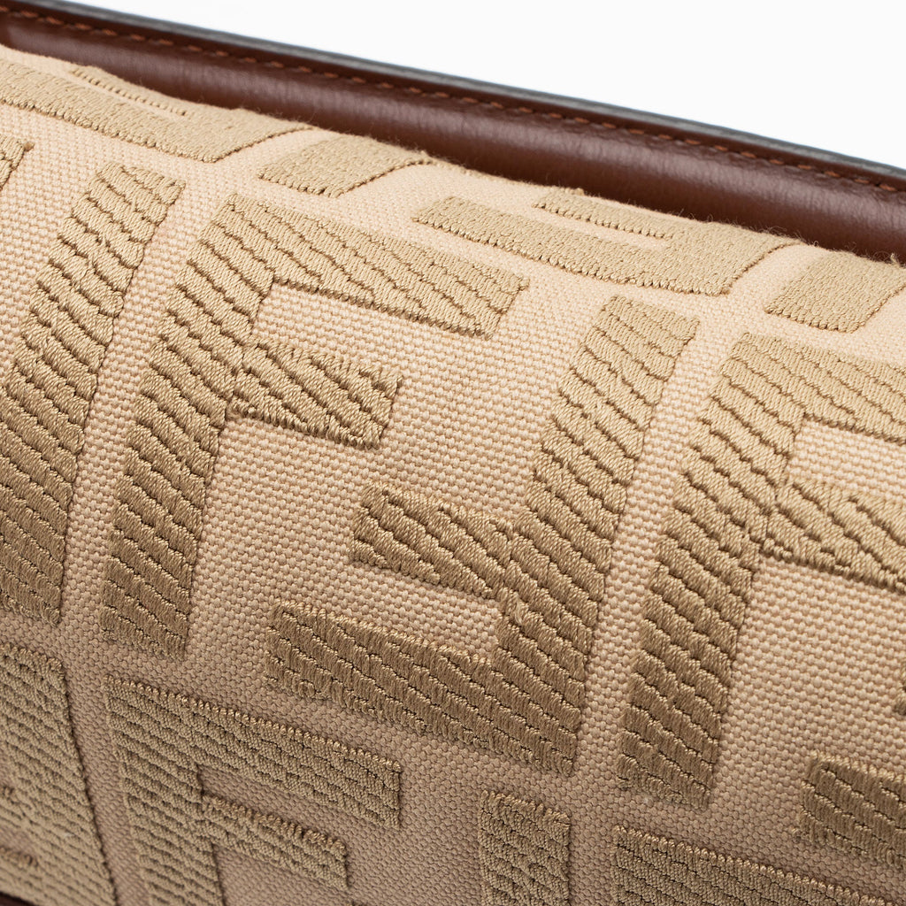 Fendi FF Embroidered Canvas Baguette Shoulder Bag