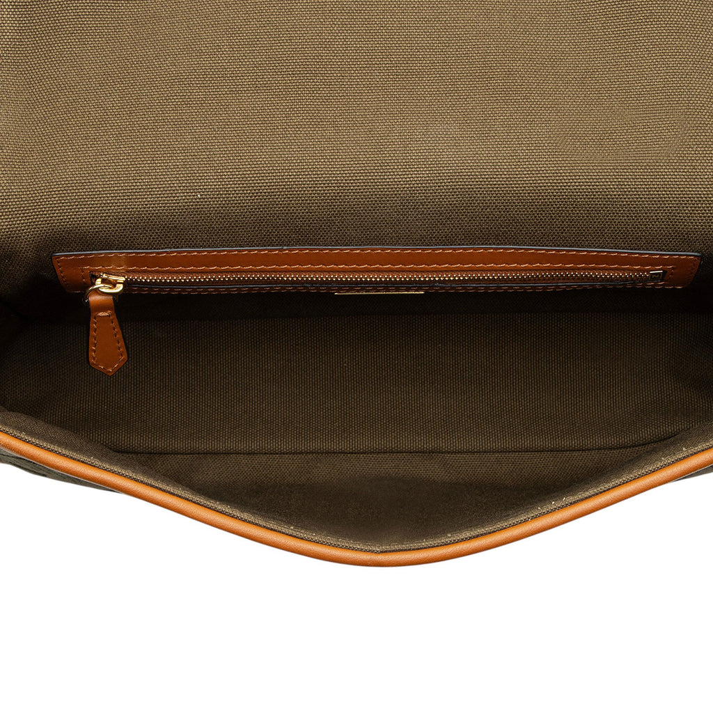 Fendi FF Embroidered Canvas Baguette Shoulder Bag