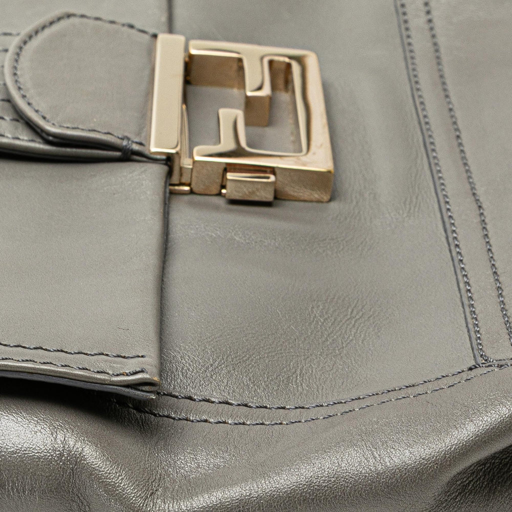 Fendi Glazed Leather Chain Flap Baguette Crossbody