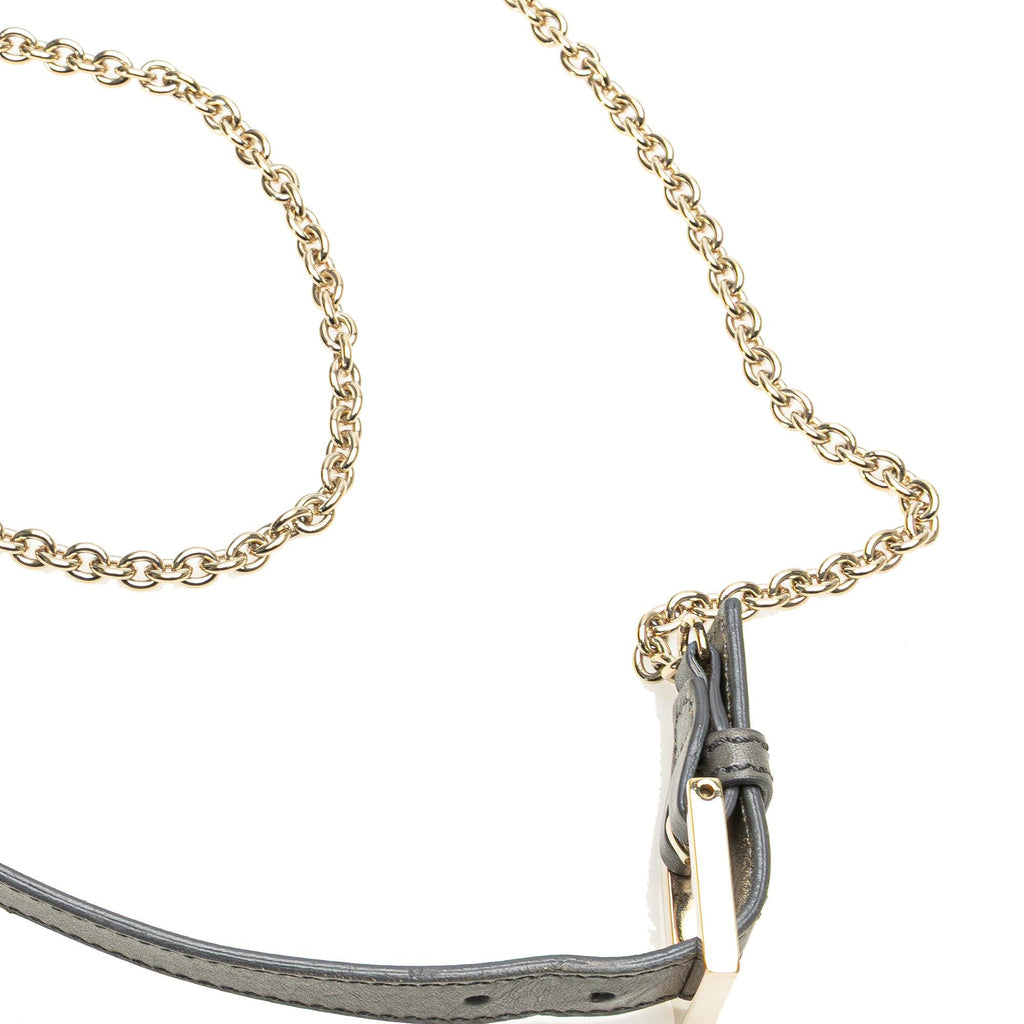 Fendi Glazed Leather Chain Flap Baguette Crossbody