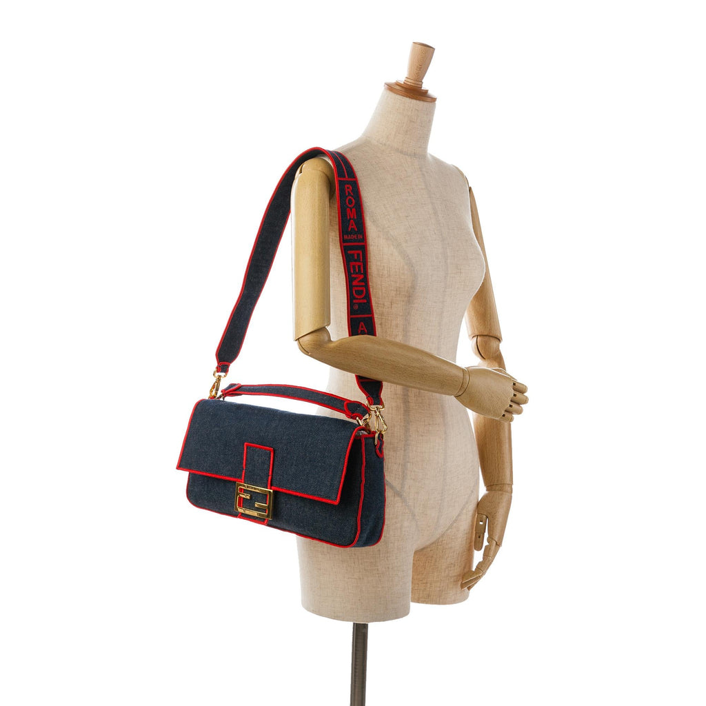 Fendi Large Denim Baguette Satchel (SHG-0IShmW)