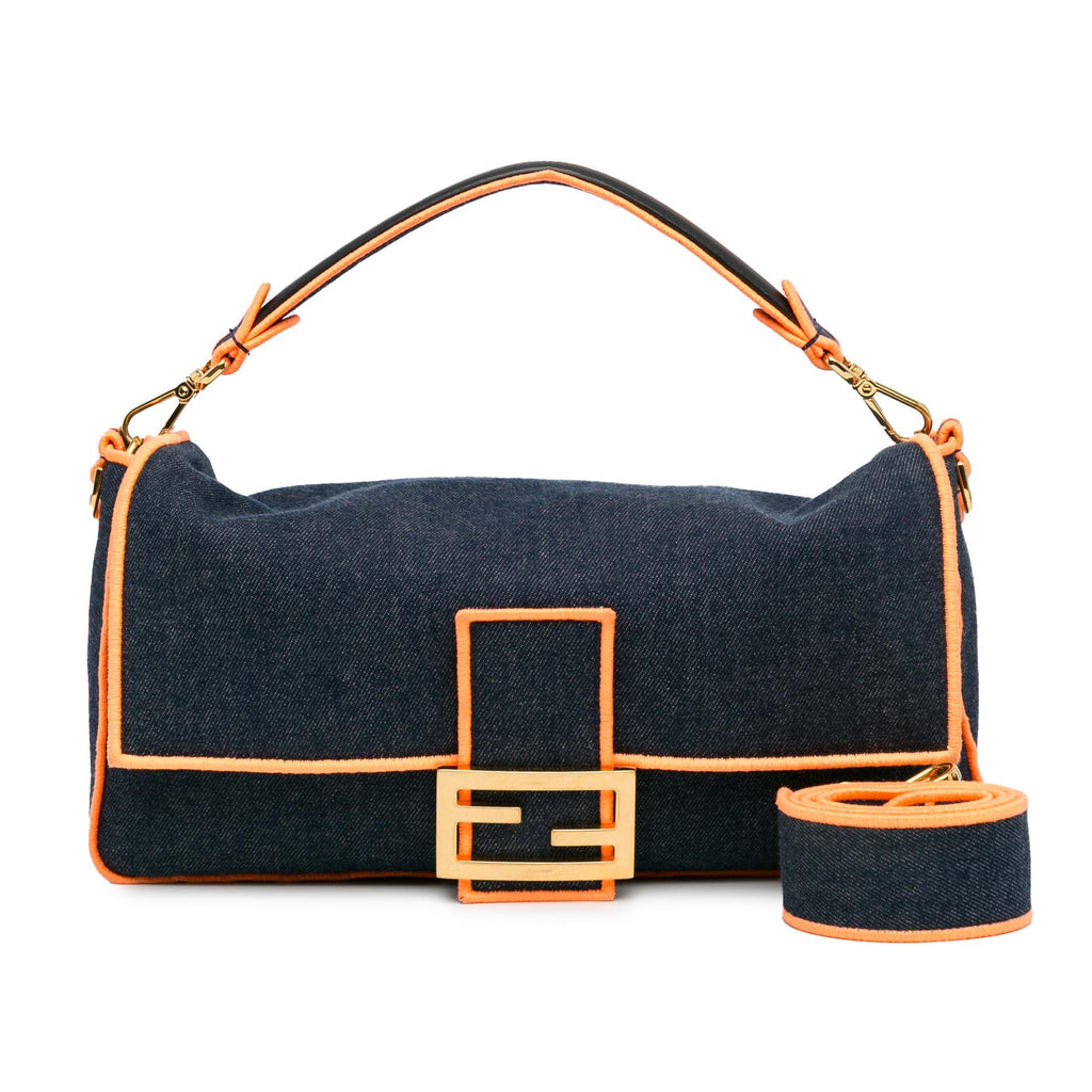 Fendi Large Denim Baguette Satchel (SHG-KcMfCV)