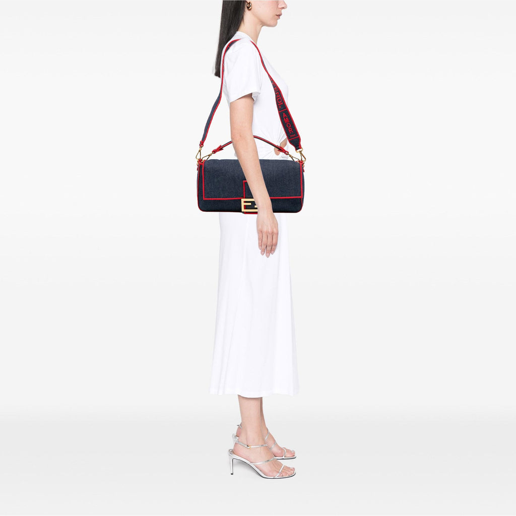 Fendi Large Denim Baguette Satchel