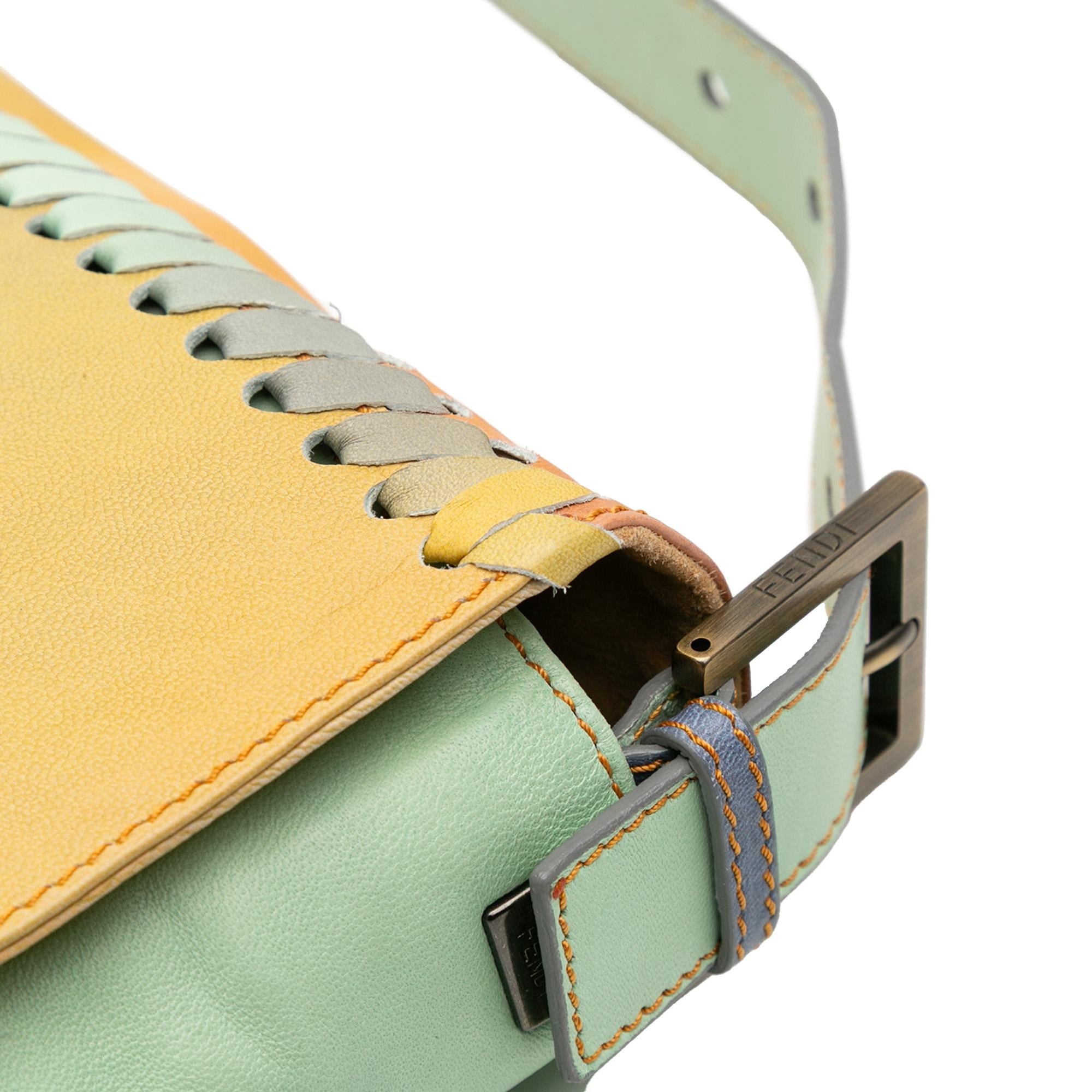 Fendi Large Multicolor Leather Whipstitch Baguette Crossbody