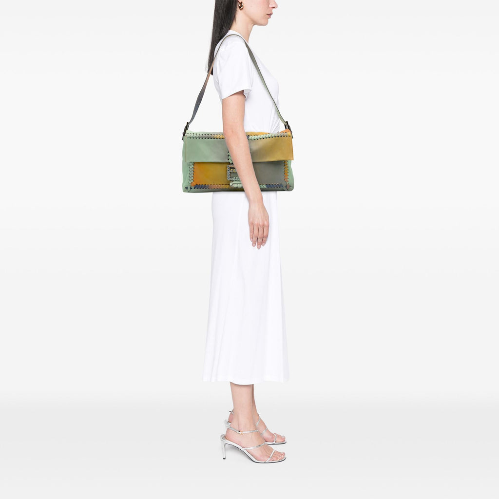 Fendi Large Multicolor Leather Whipstitch Baguette Crossbody