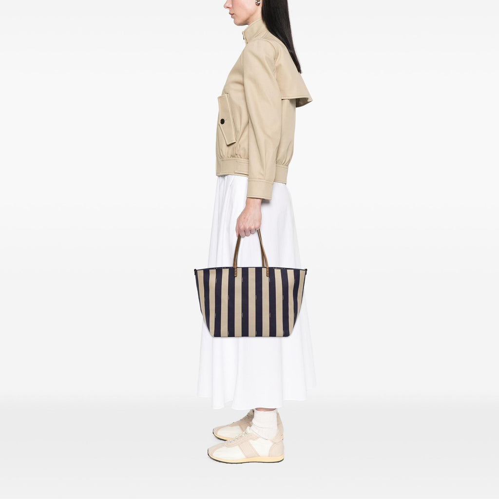 Fendi Large Zucca Canvas Pequin Striped Reversible Roll Tote