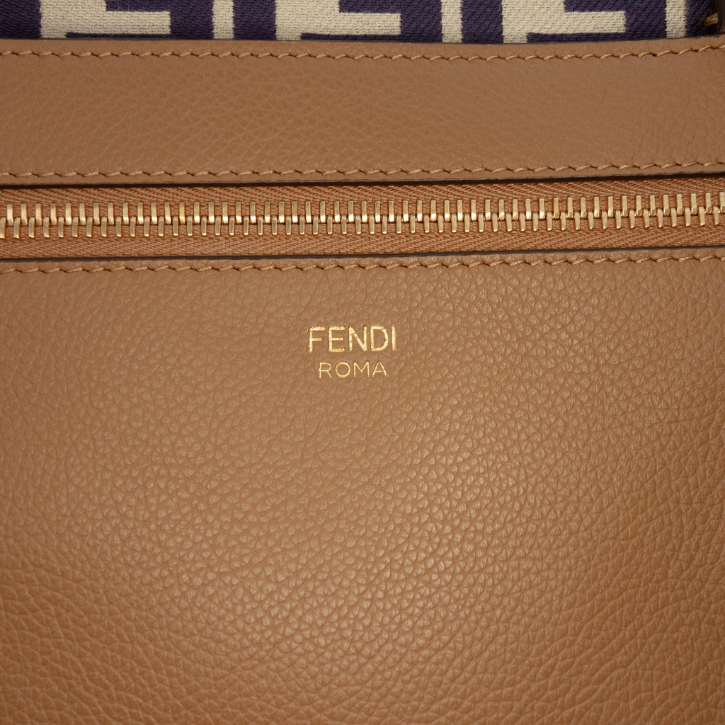 Fendi Large Zucca Canvas Pequin Striped Reversible Roll Tote