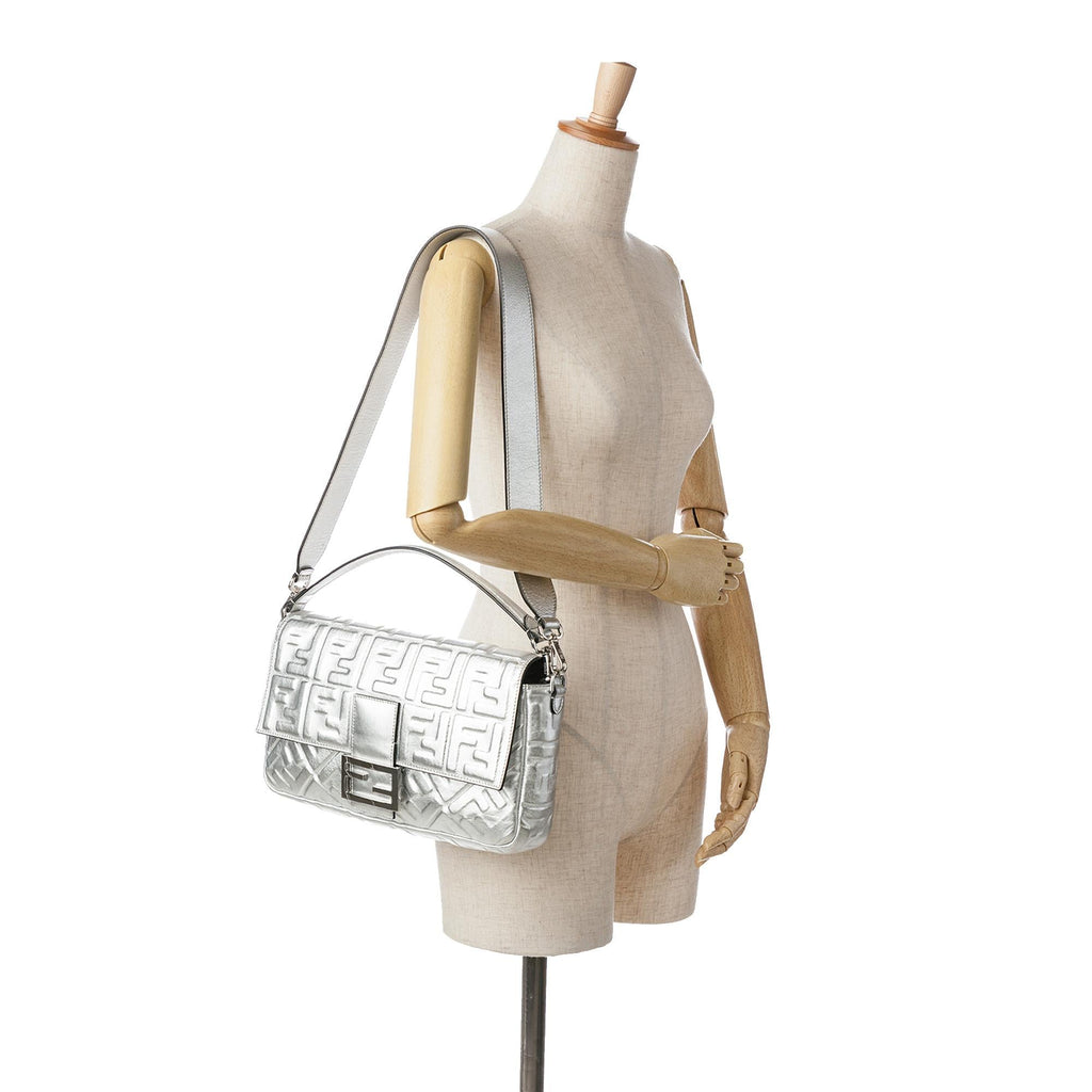 Fendi Large Zucca Embossed Baguette Satchel