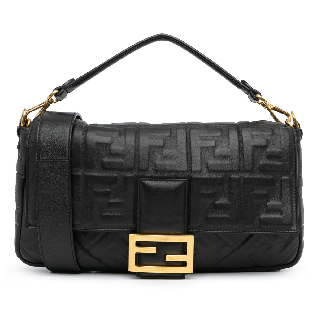 Fendi Large Zucca Embossed Leather Baguette Satchel (SHG-jLAnxb)