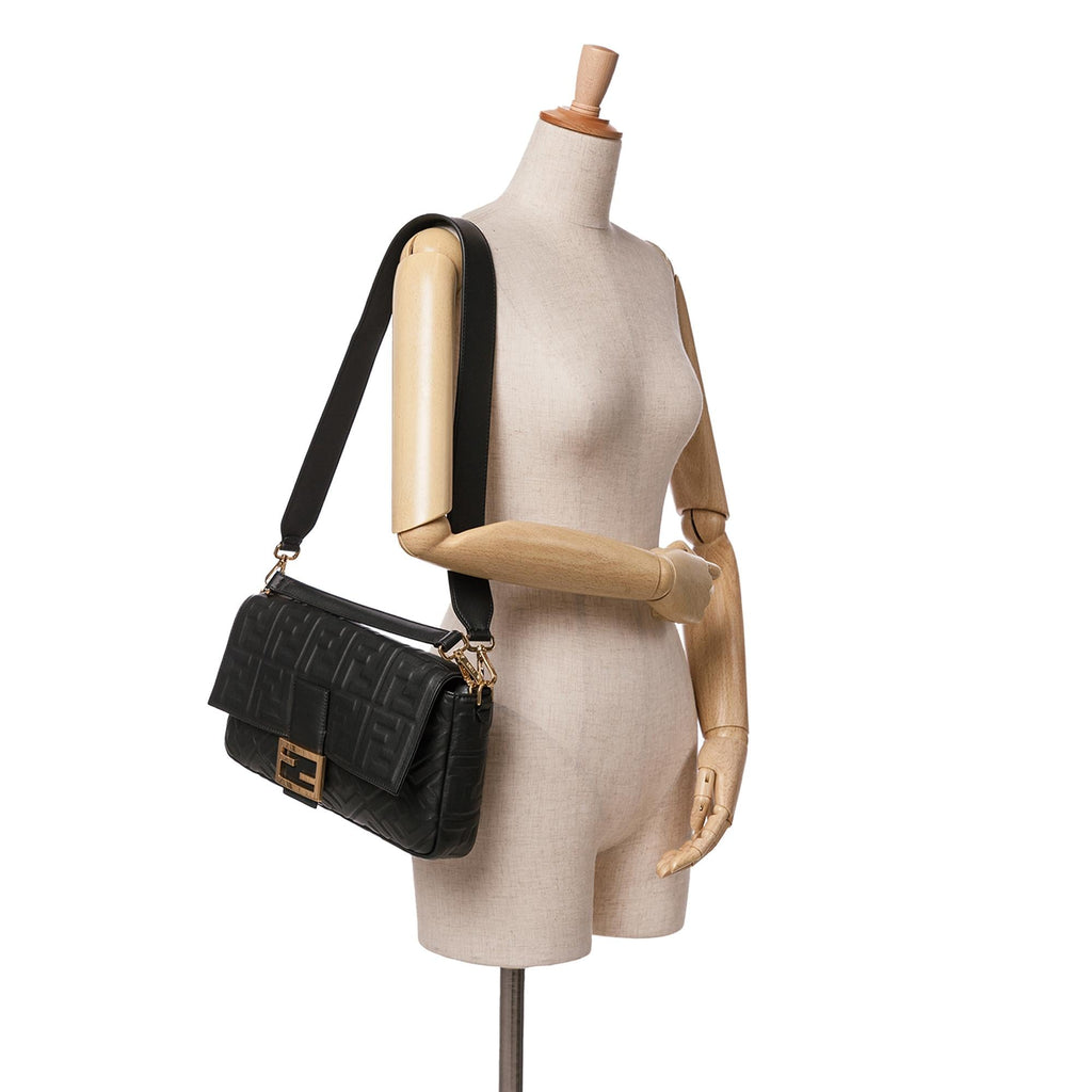 Fendi Large Zucca Embossed Leather Baguette Satchel (SHG-8iHUm8)