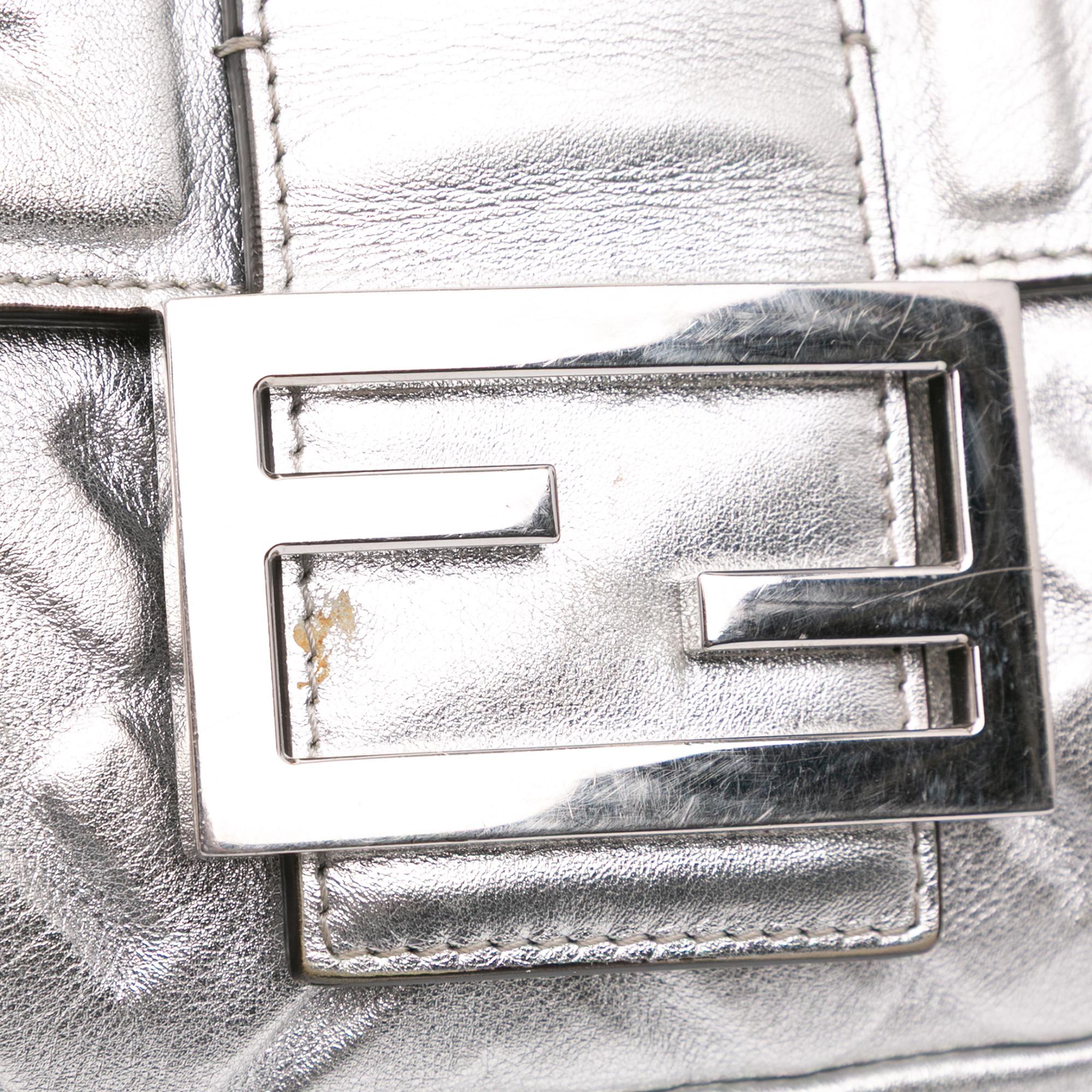 Fendi Large Zucca Embossed Leather Baguette Satchel