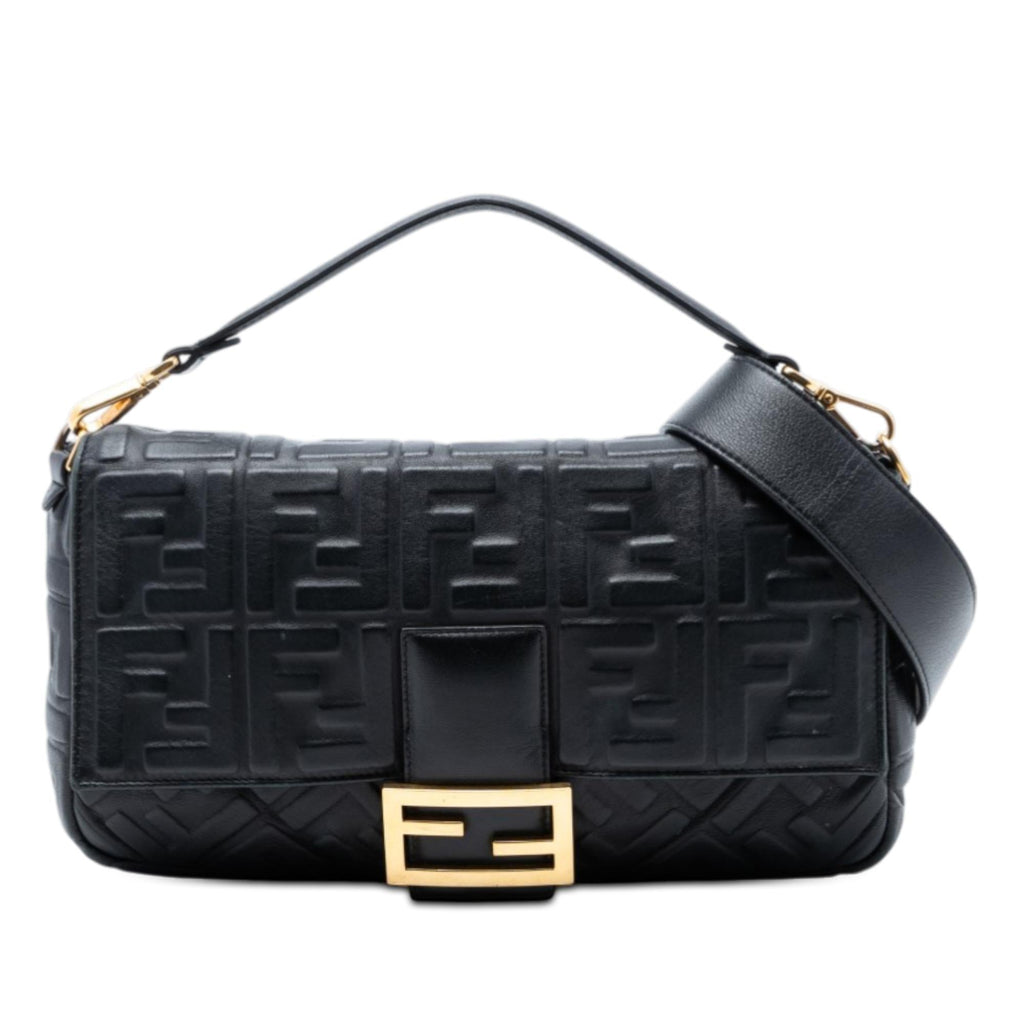 Fendi Large Zucca Embossed Leather Baguette Satchel