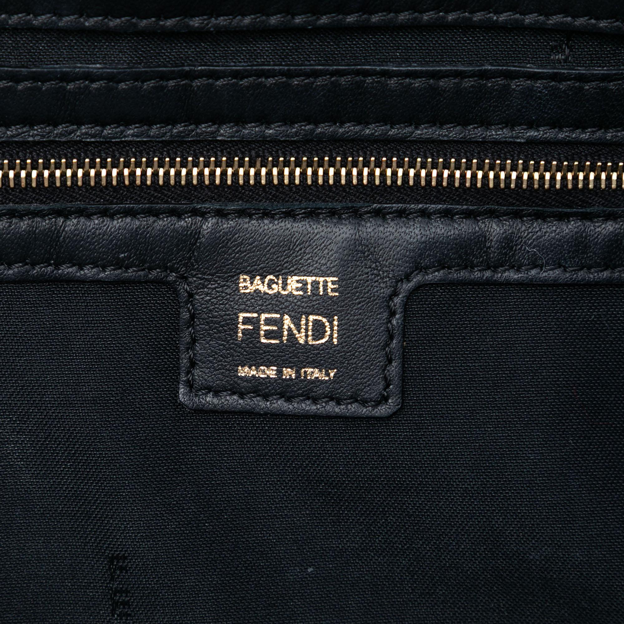 Fendi Large Zucca Embossed Leather Baguette Satchel