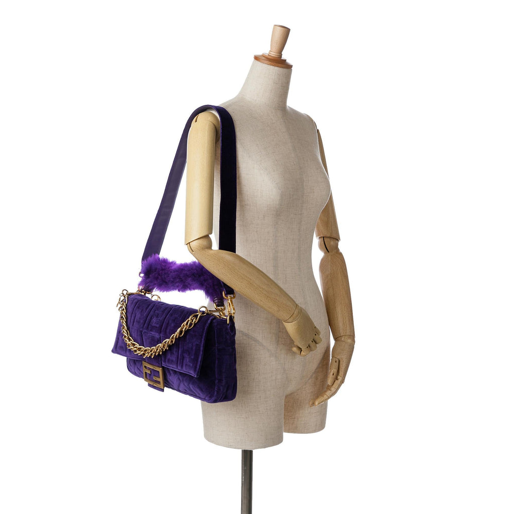 Fendi Large Zucca Embossed Velvet Baguette Satchel