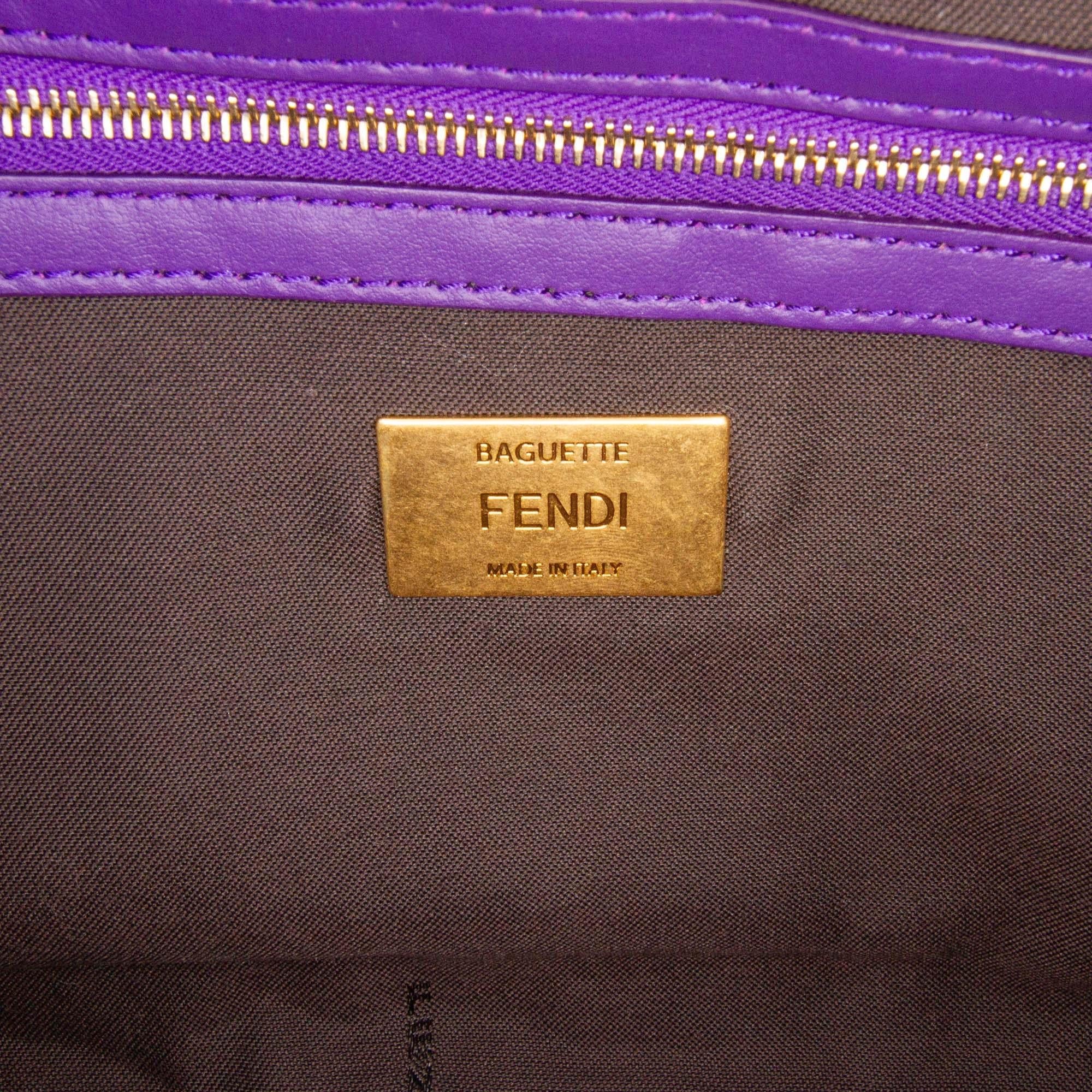 Fendi Large Zucca Embossed Velvet Baguette Satchel