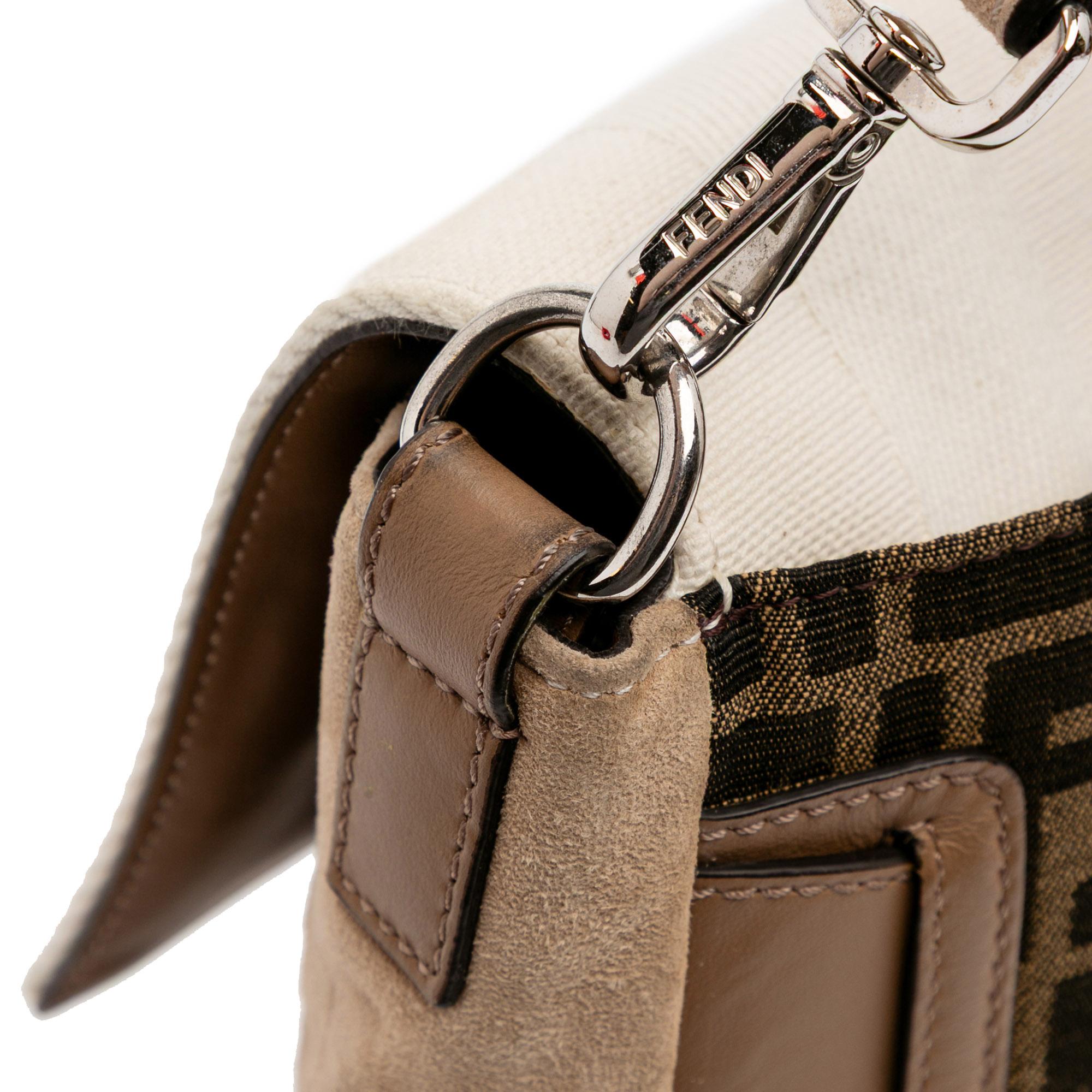 Fendi Large Zucca and Pequin Canvas Convertible Baguette Satchel