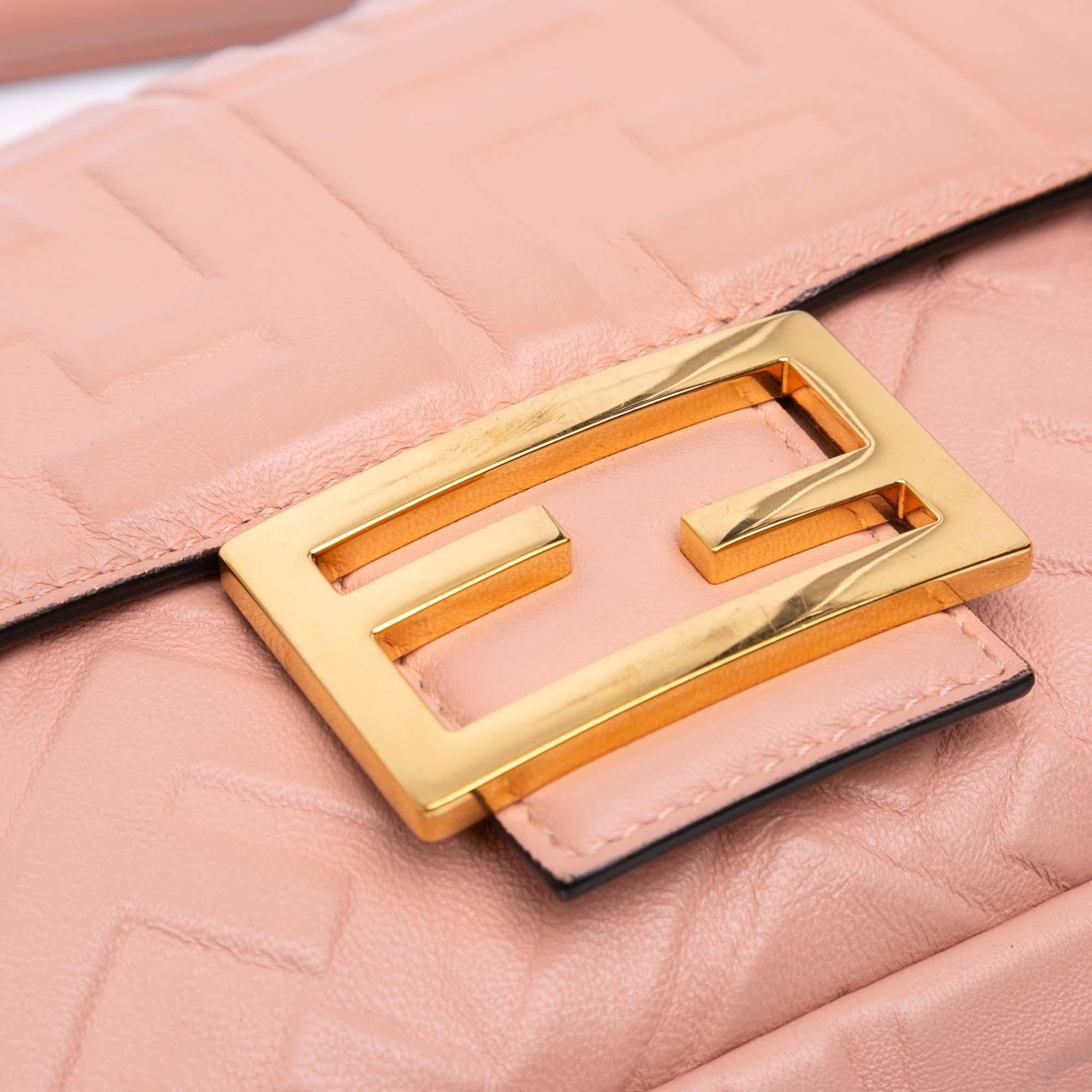 Fendi Medium Leather Embossed FF Baguette Satchel