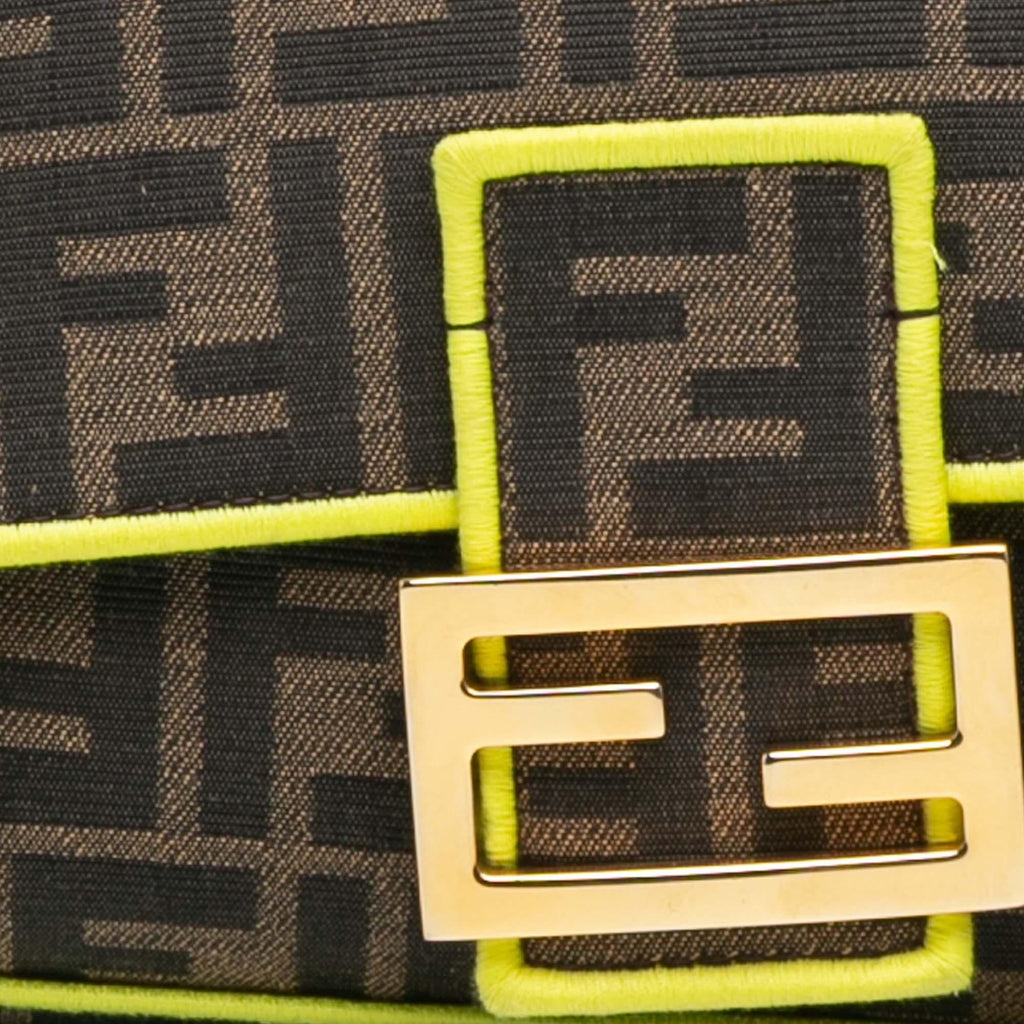 Fendi Medium Zucca Canvas Fluo Trim Baguette Satchel