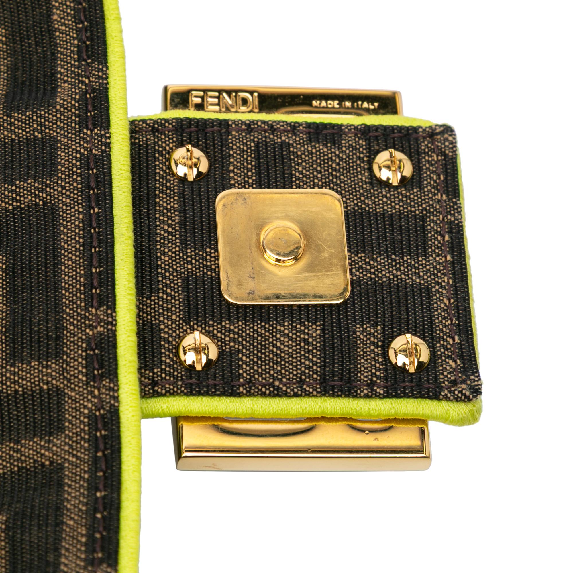 Fendi Medium Zucca Canvas Fluo Trim Baguette Satchel