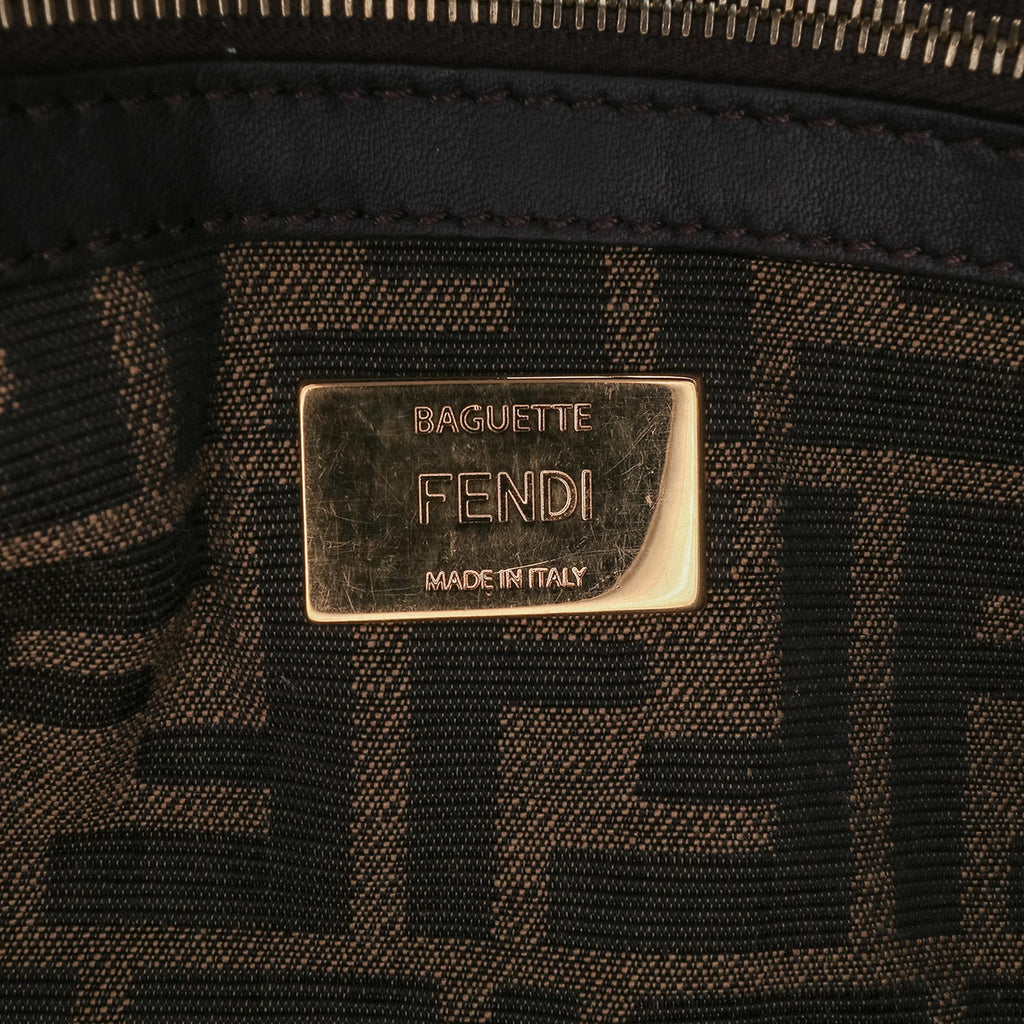 Fendi Medium Zucca Canvas Fluo Trim Baguette Satchel