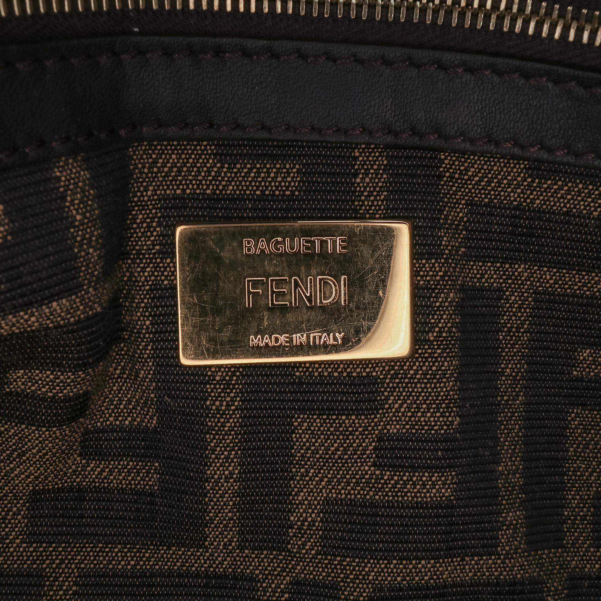 Fendi Medium Zucca Canvas Fluo Trim Baguette Satchel