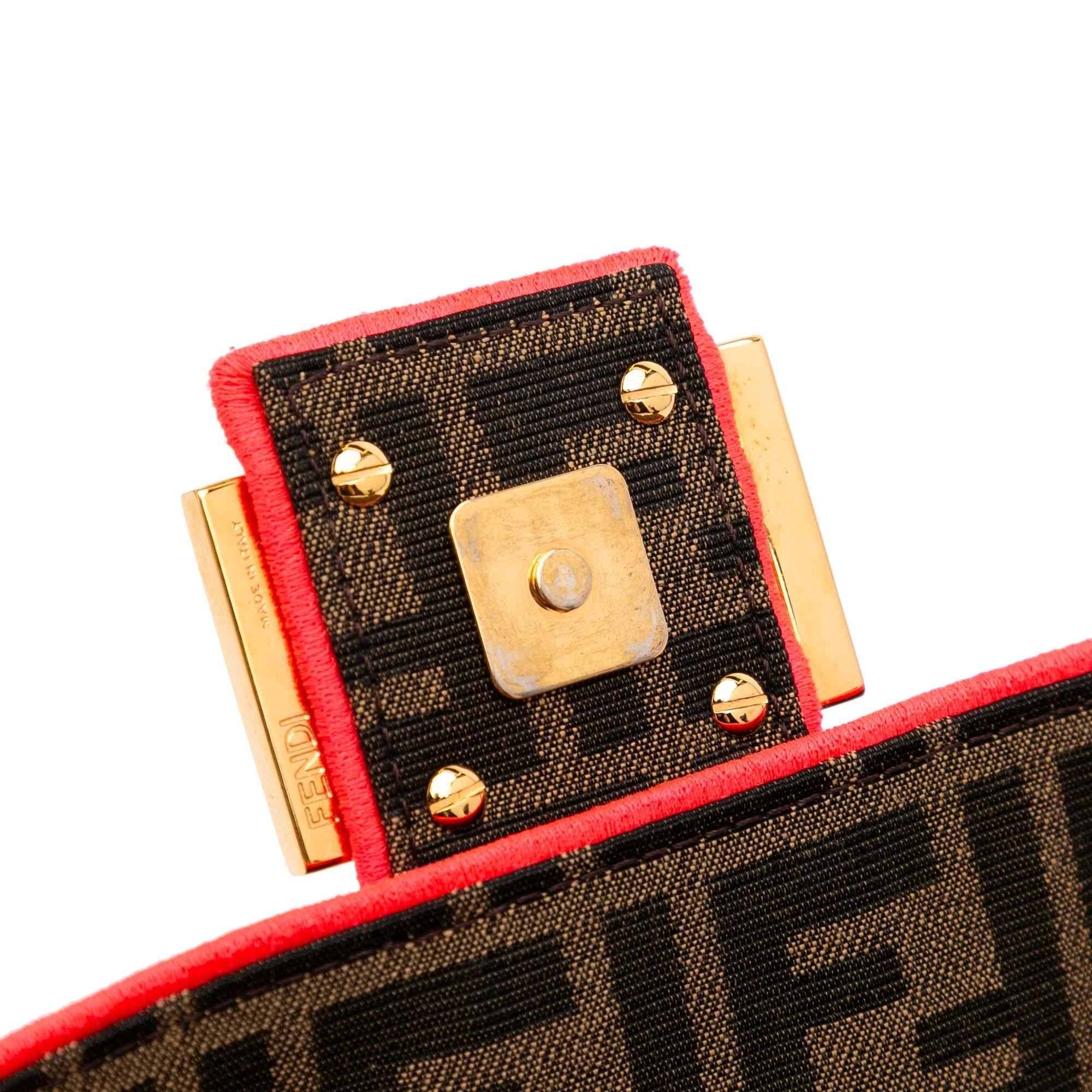 Fendi Medium Zucca Canvas Fluo Trim Baguette Satchel