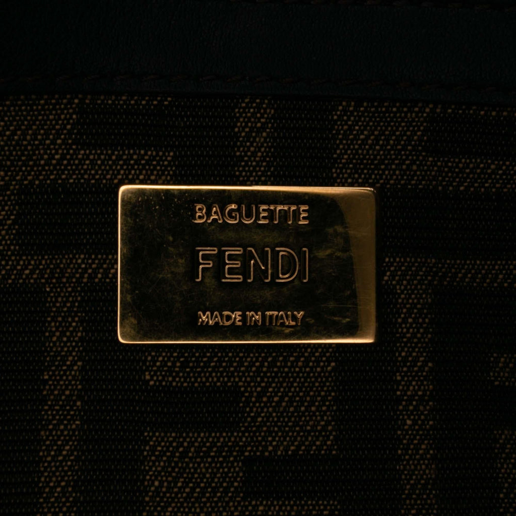 Fendi Medium Zucca Canvas Fluo Trim Baguette Satchel
