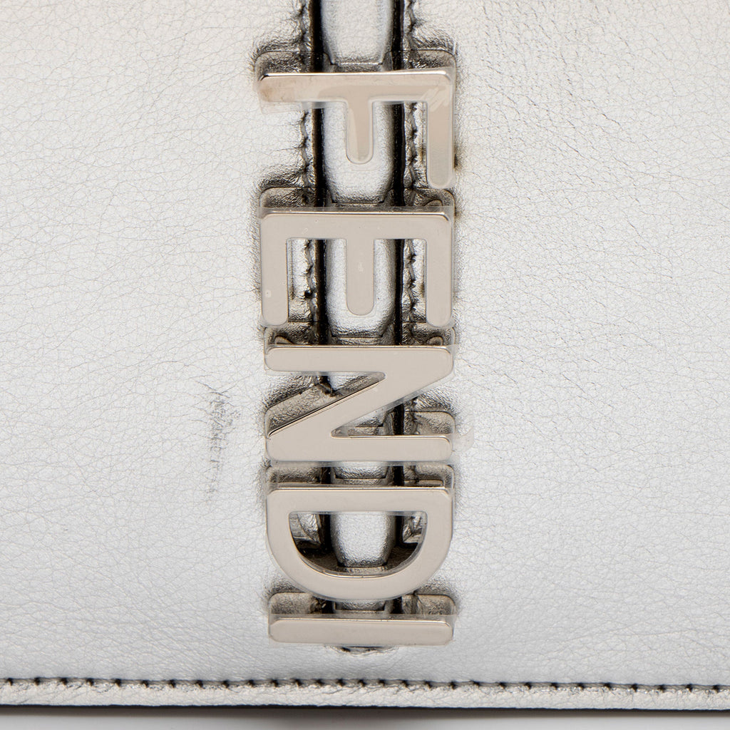 Fendi Metallic Leather Fendigraphy Wallet on Chain (SHF-yqnbzv)