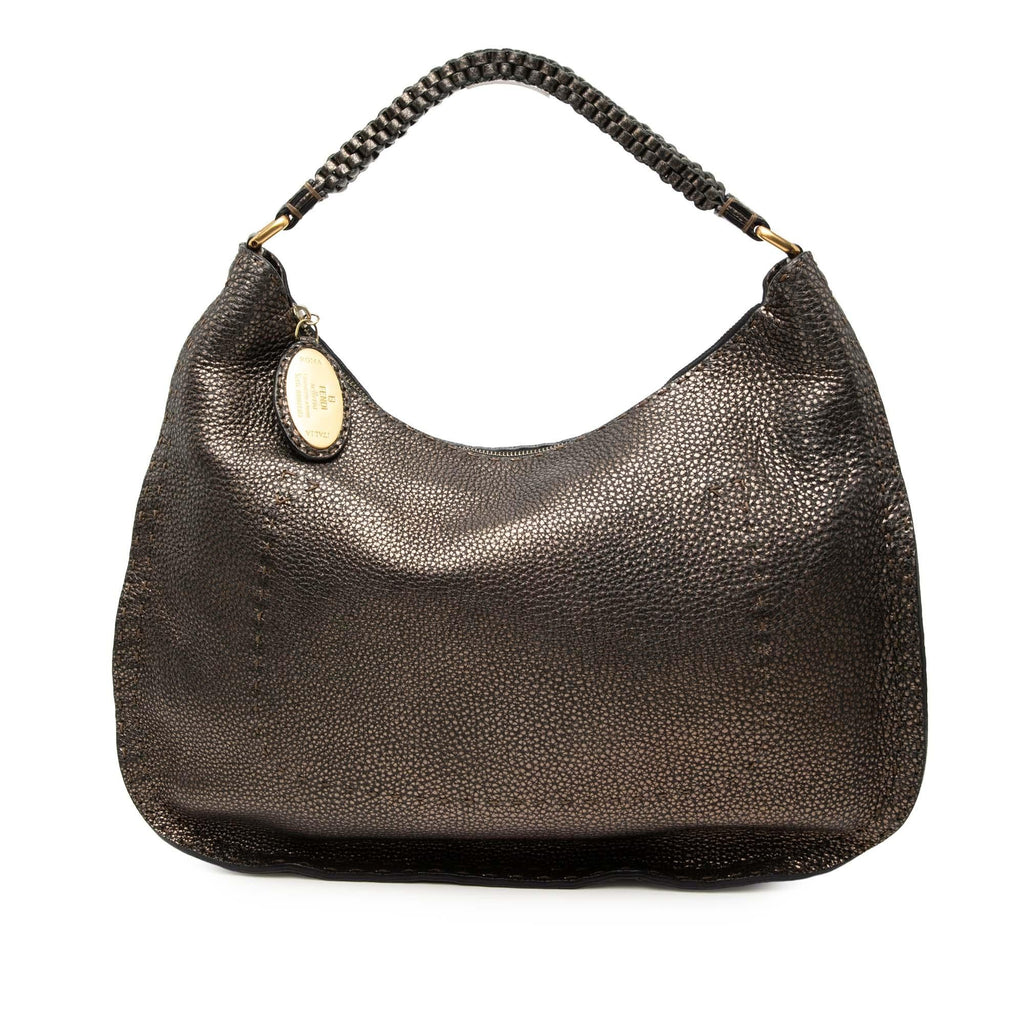 Fendi Metallic Pebbled Leather Selleria Shoulder Bag