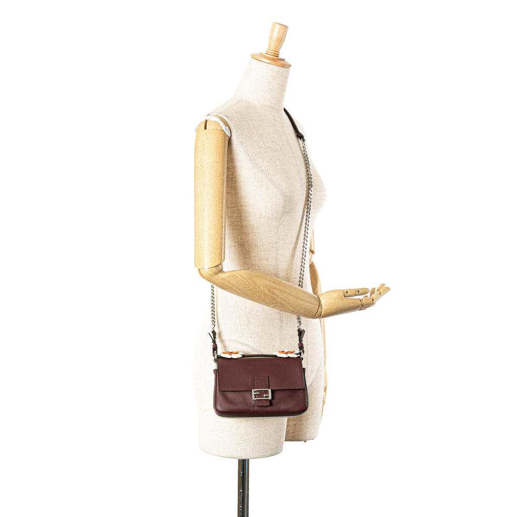 Fendi Micro Bicolor Leather Flowerland Double Baguette Satchel