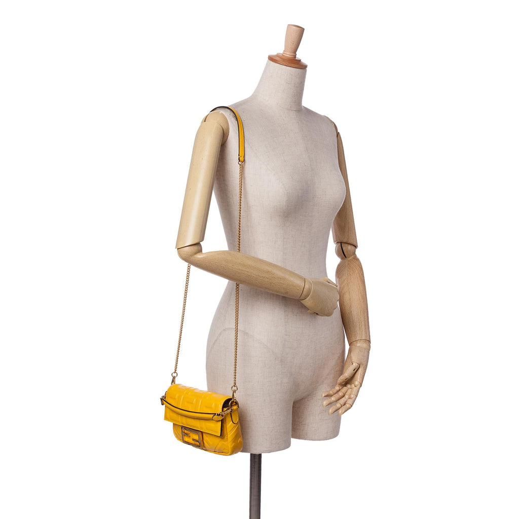 Fendi Mini Zucca Embossed Leather Baguette Satchel