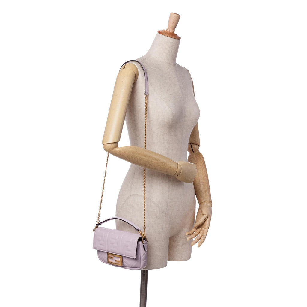 Fendi Mini Zucca Embossed Leather Baguette Satchel