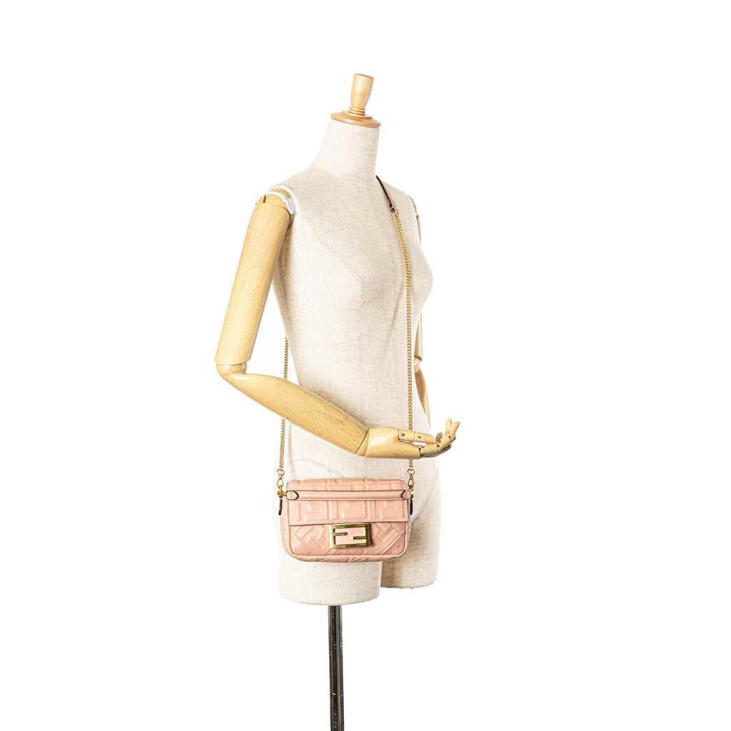 Fendi Mini Zucca Embossed Leather Baguette Satchel