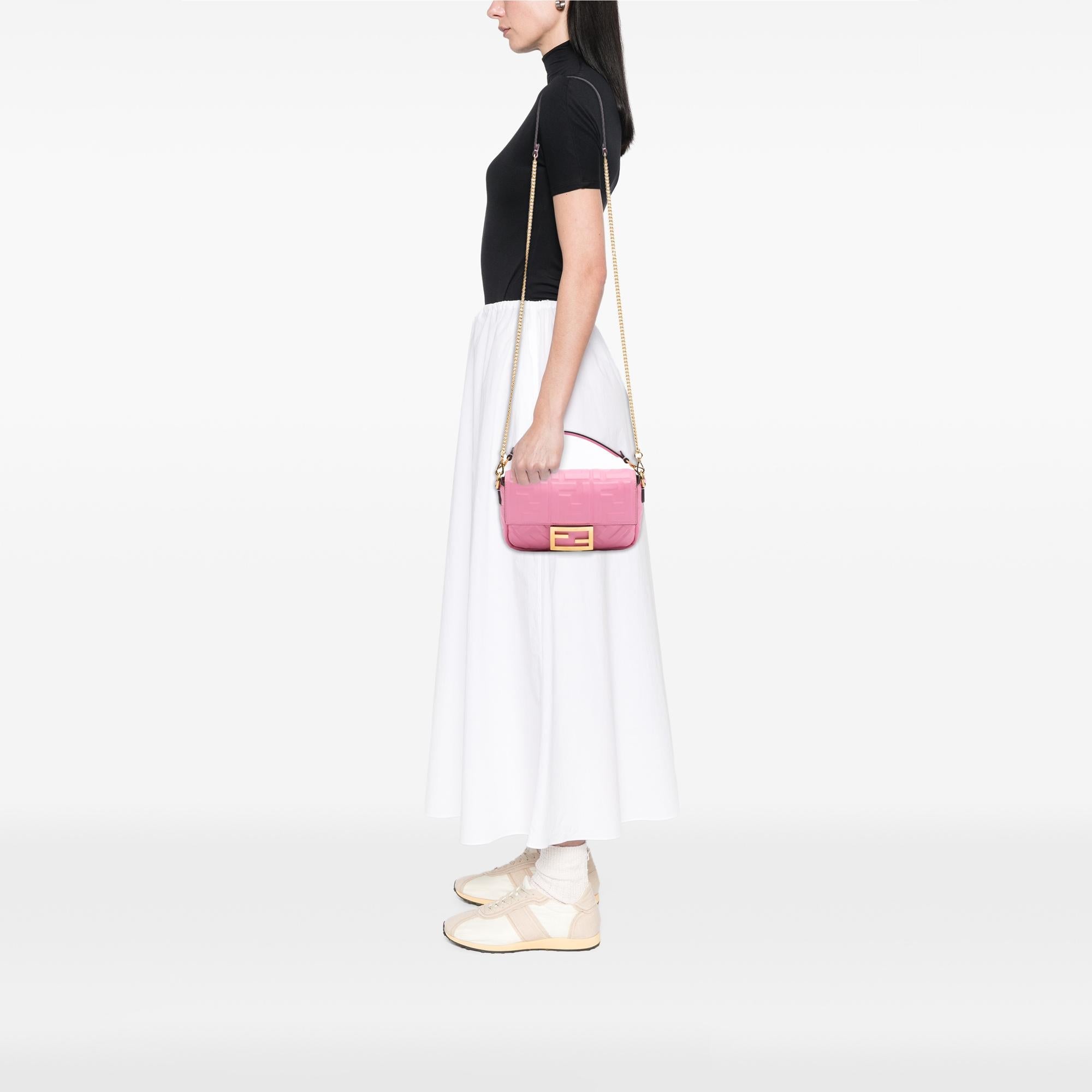 Fendi Mini Zucca Embossed Leather Baguette Satchel