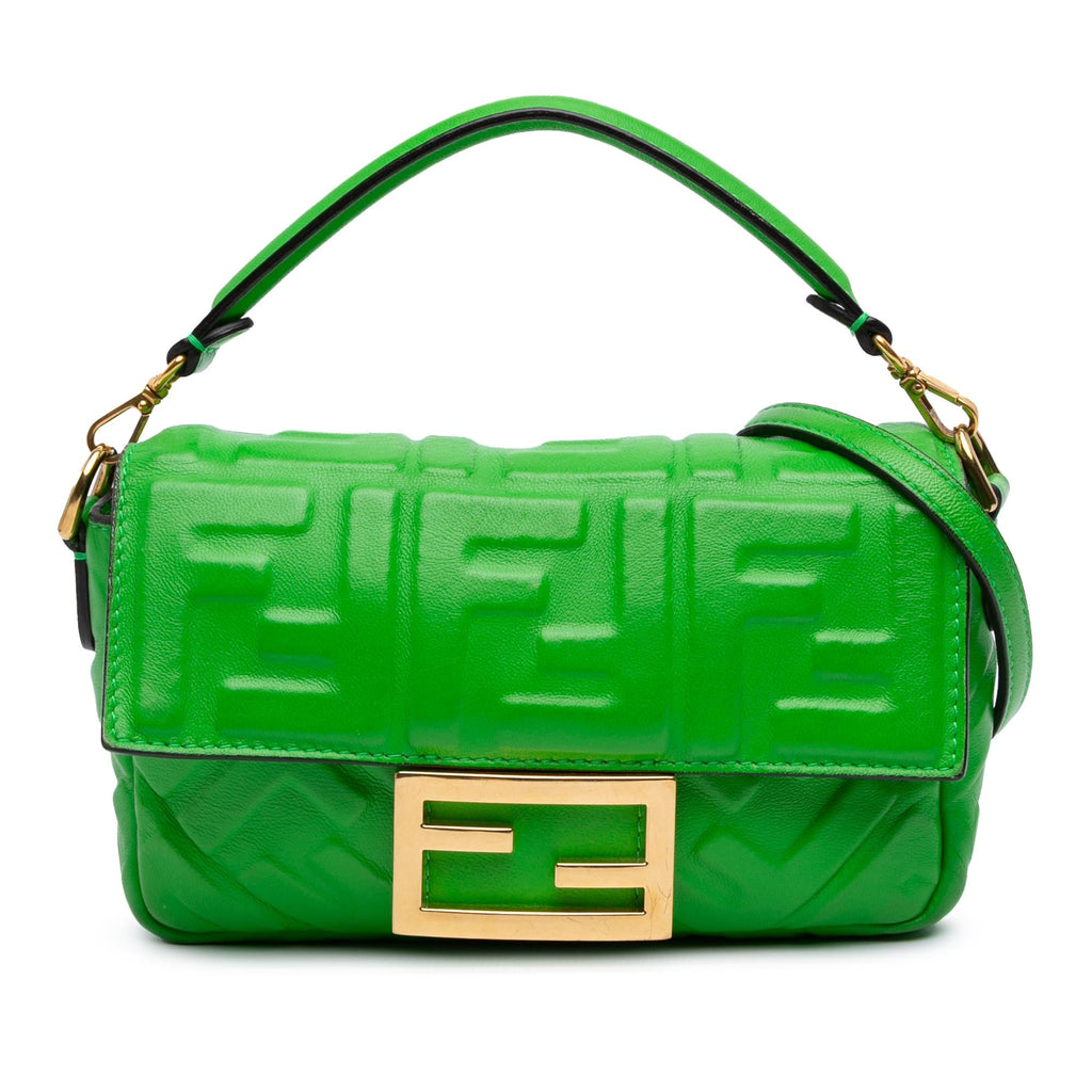 Fendi Mini Zucca Embossed Leather Baguette Satchel