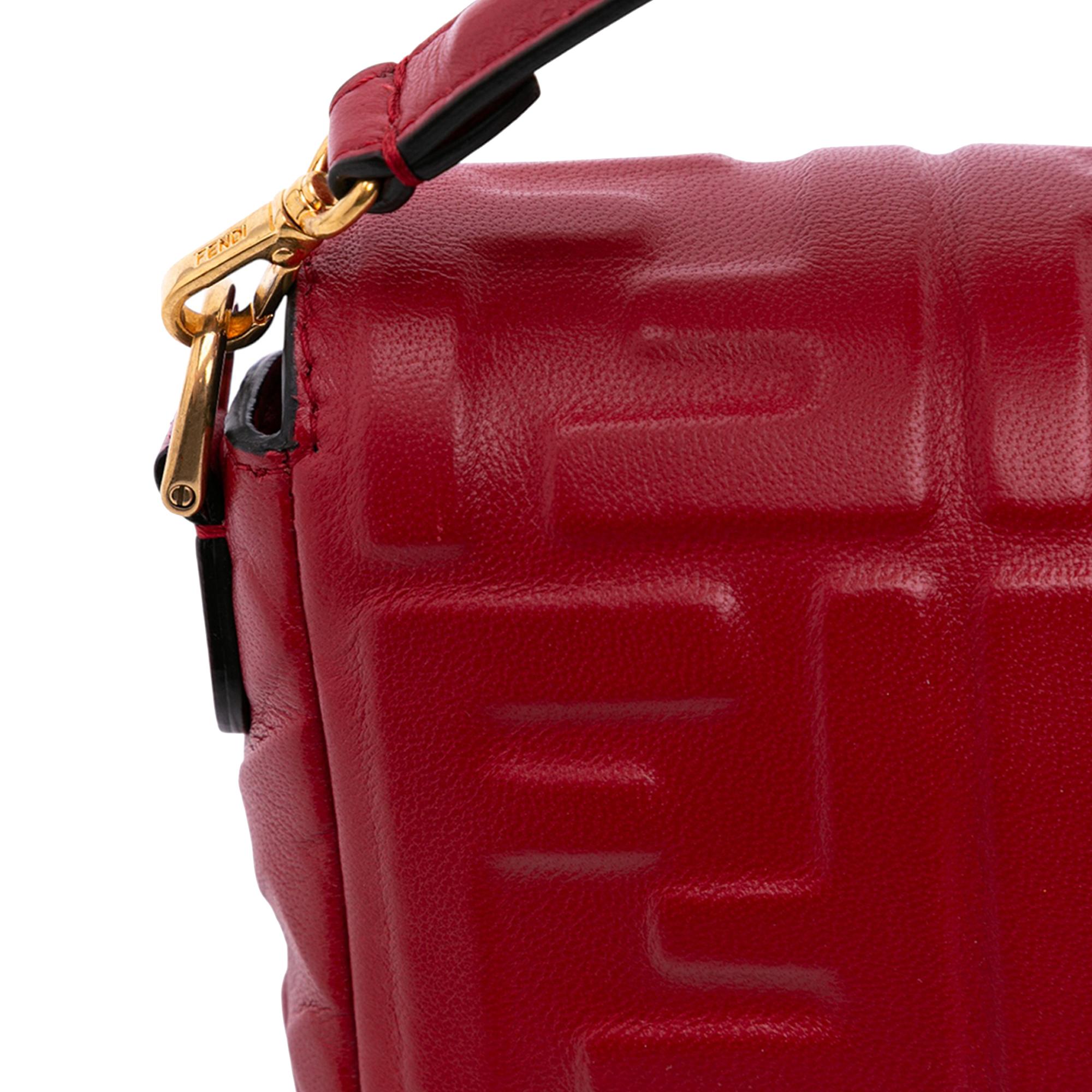 Fendi Mini Zucca Embossed Leather Baguette Satchel