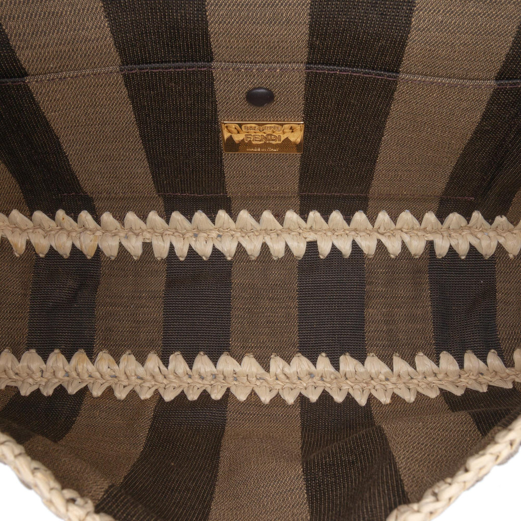 Fendi Pequin Gingham Canvas And Raffia Baguette Satchel
