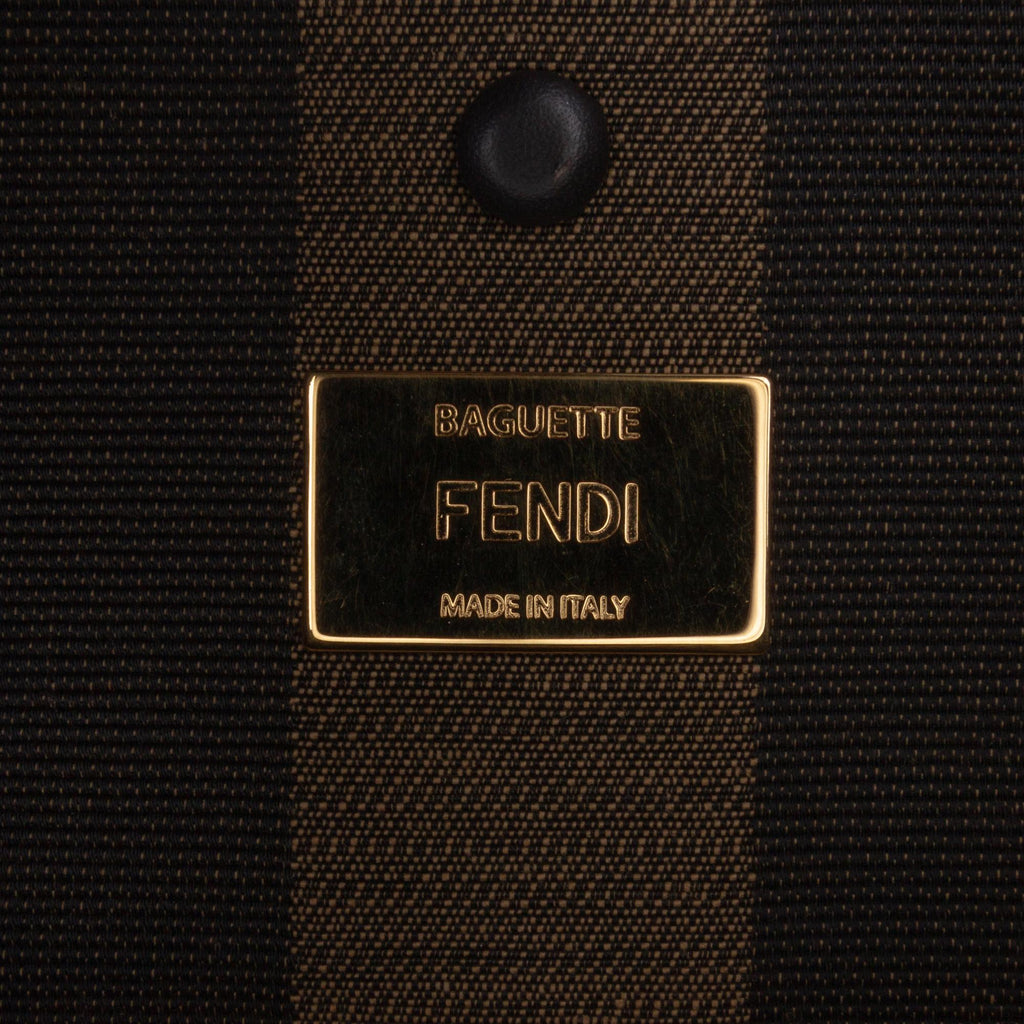 Fendi Pequin Gingham Canvas And Raffia Baguette Satchel